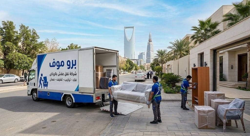 فني محترف يقوم بتغليف الموبيليا والأجهزة المنزلية باستخدام الفقاعات الهوائية والنايلون لحمايتها من الصدمات